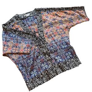 Kensie Pretty Mixed Print Kimono Top Multicolor XS Boho Mosaic & Animal Print